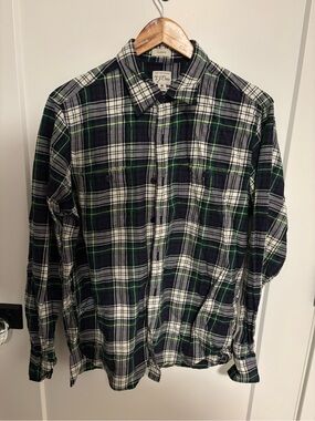 Classic Men's Navy, Green & White Plaid Button-Down Shirt